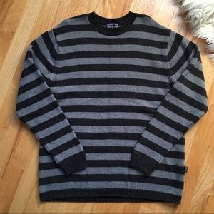 Patagonia Striped Gray Lambswool Crewneck Sweater